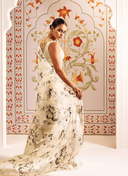 Black Original Japan Devsena satin Saree Japan Satin Digital Print Blouse