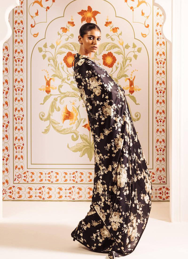 Blue Original Japan Devsena satin Saree Japan Satin Digital Print Blouse