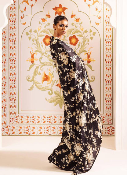 Blue Original Japan Devsena satin Saree Japan Satin Digital Print Blouse