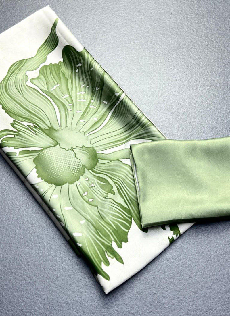 White Original Japan Devsena satin Saree Japan Satin Digital Print Blouse