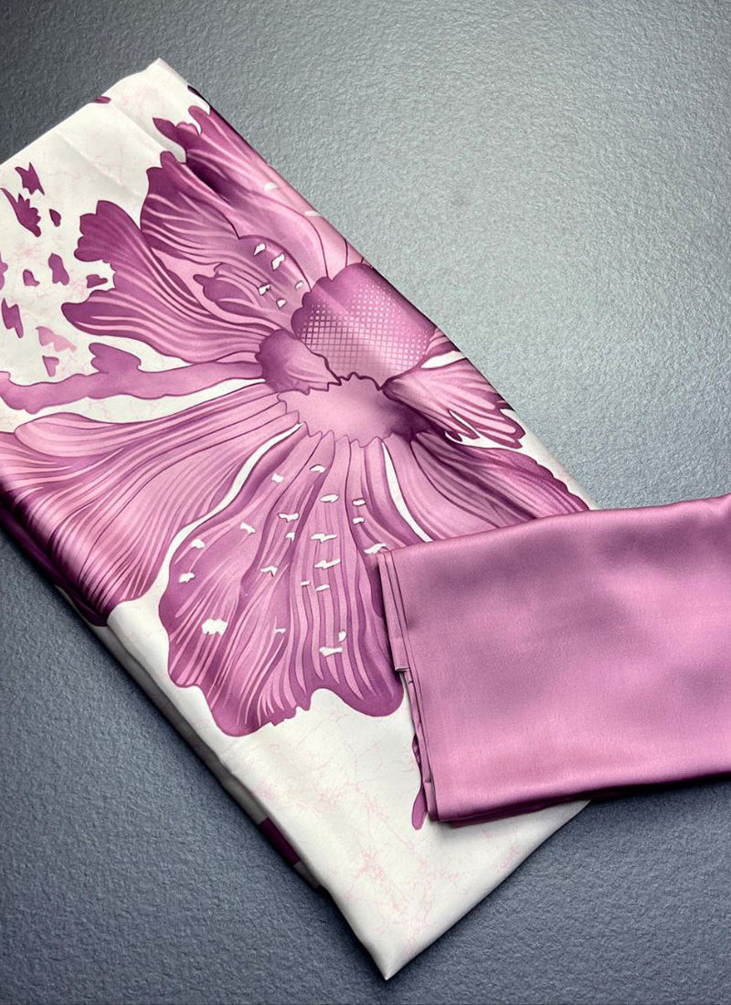 White Original Japan Devsena satin Saree Japan Satin Digital Print Blouse