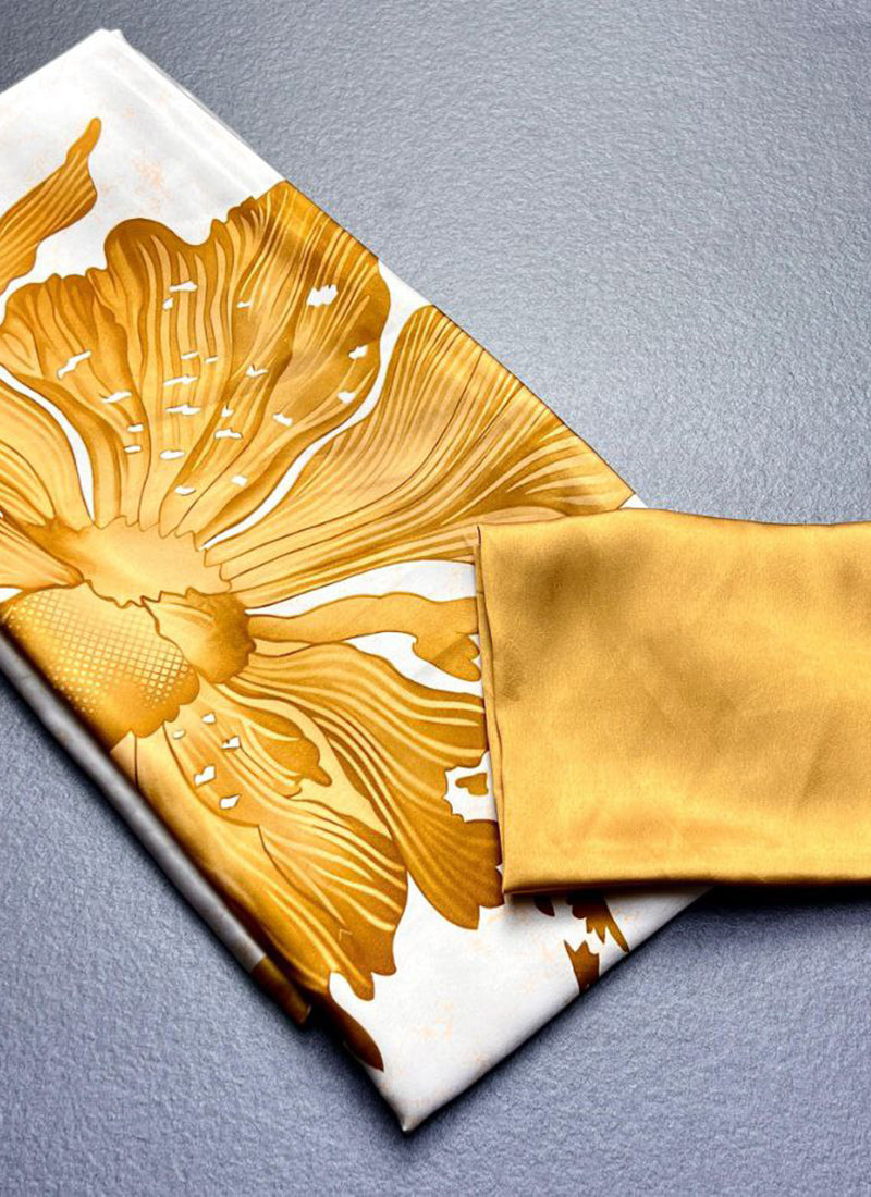 White Original Japan Devsena satin Saree Japan Satin Digital Print Blouse