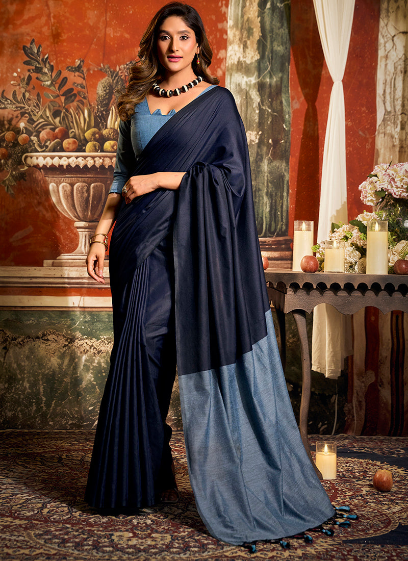 Mal Cotton Contrast Pallu Fancy Tassels Saree