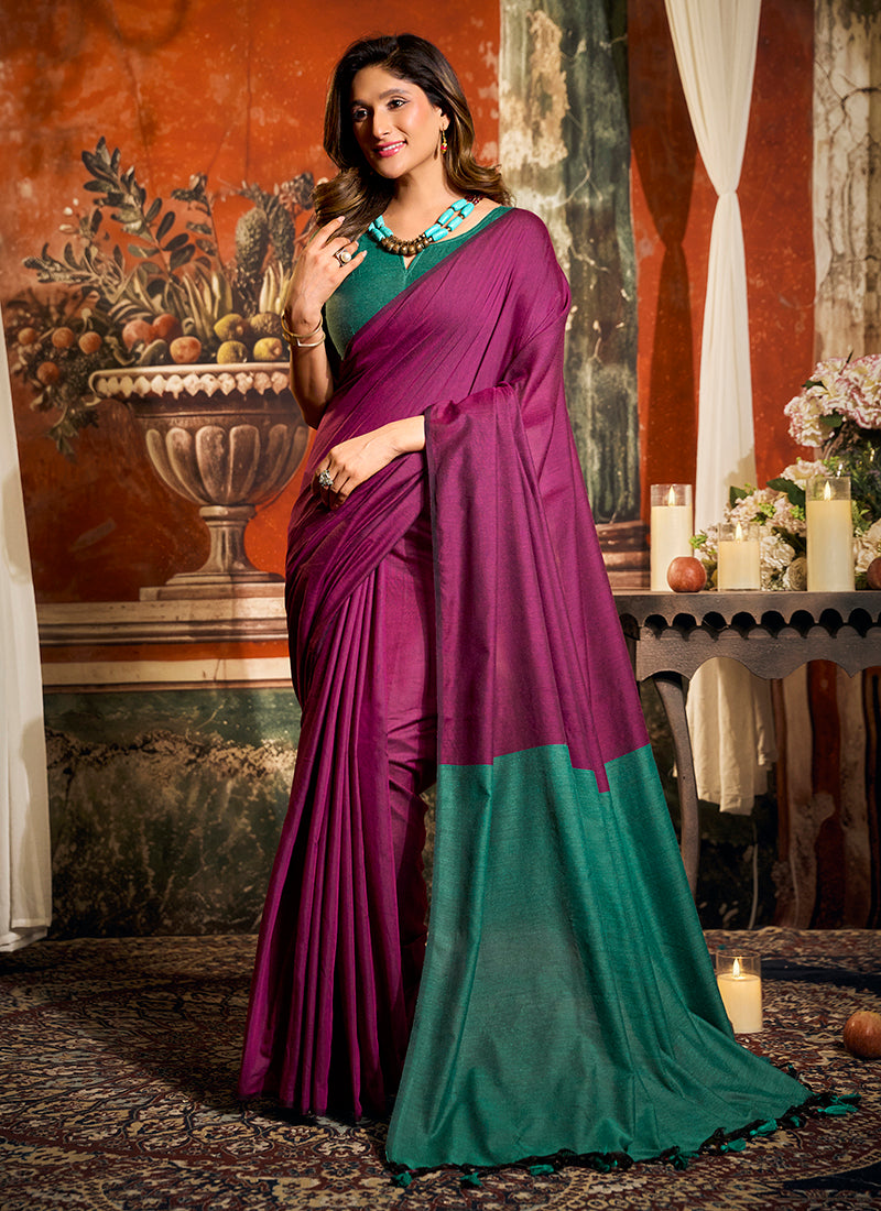 Mal Cotton Contrast Pallu Fancy Tassels Saree