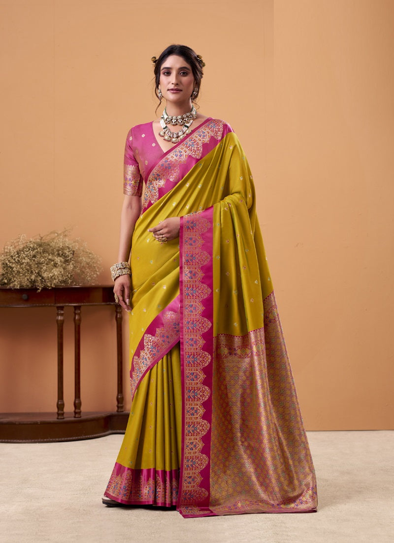 Soft Satin Silk Saree with Rich Woven Border Festive & Wedding Wear
