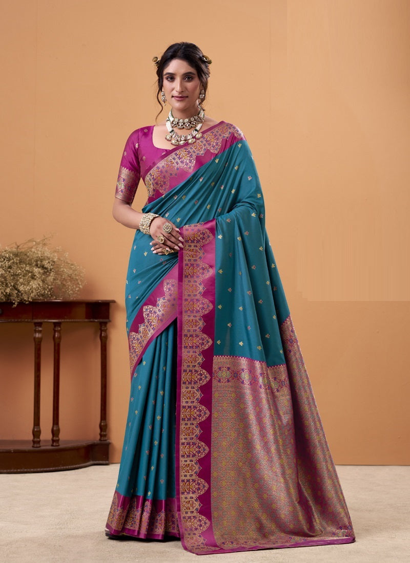 Soft Satin Silk Saree with Rich Woven Border Festive & Wedding Wear