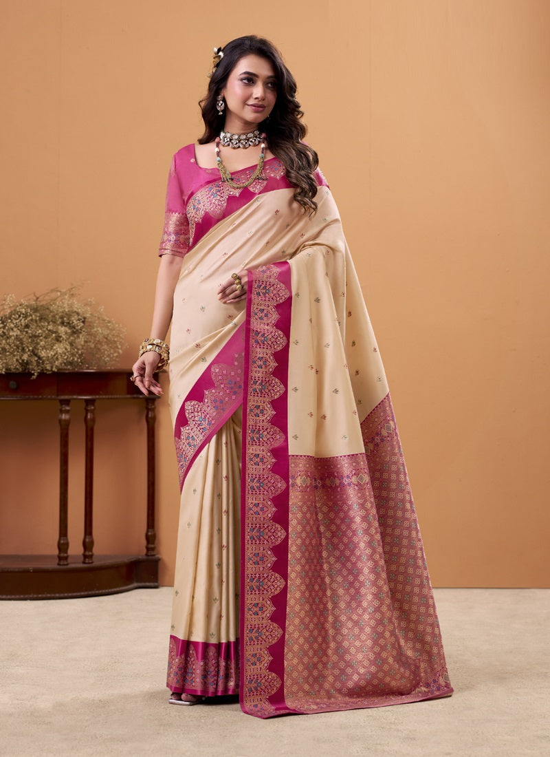 Soft Satin Silk Saree with Rich Woven Border Festive & Wedding Wear