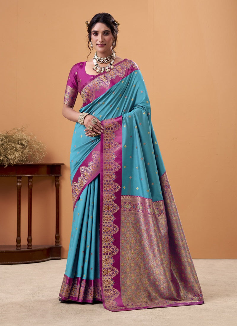 Soft Satin Silk Saree with Rich Woven Border Festive & Wedding Wear