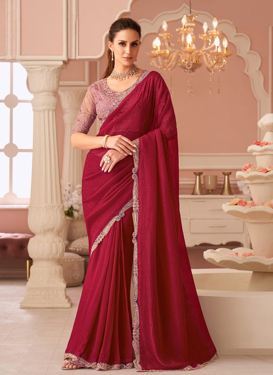 Maroon Georgette Heavy Designer Blouse Party Wear Saree