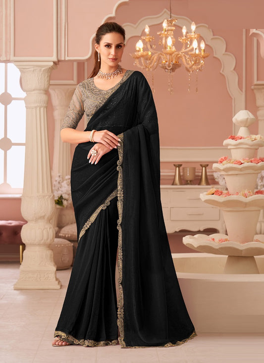 Black Georgette Heavy Designer Blouse Party Wear Saree