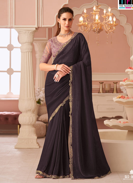 Dark Burgundy Georgette Heavy Designer Blouse Party Wear Saree