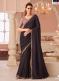Dark Burgundy Georgette Heavy Designer Blouse Party Wear Saree