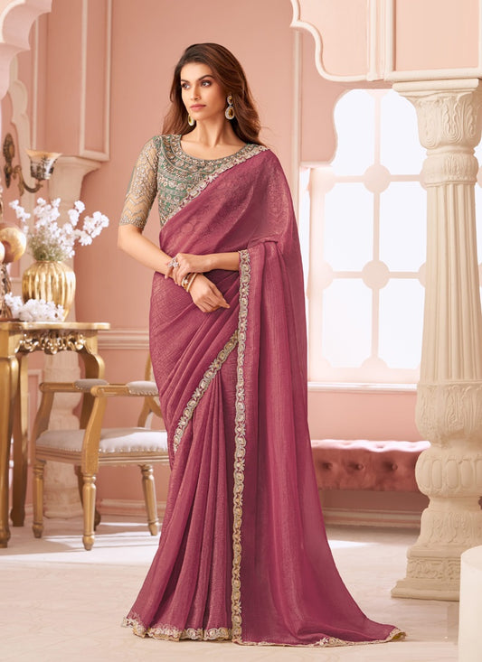 Onion Pink Georgette Heavy Designer Blouse Party Wear Saree