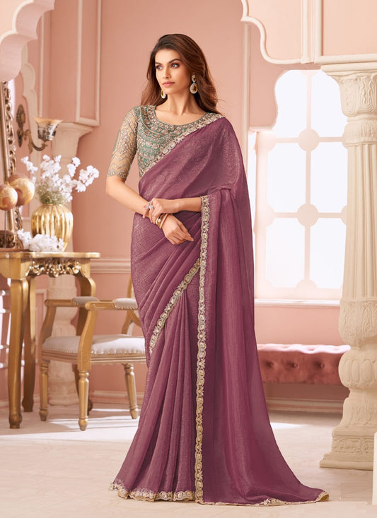 Plum Georgette Designer Blouse Party Wear Saree