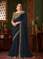 Dark Navy Blue Chiffon With Banglori Silk Blouse Designer Saree