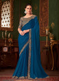 Peacock Blue Sparkle Shaded Zari With Banglori Silk Blouse Designer Saree