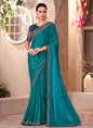Peacock Blue Satin Georgette Designer Blouse Party Wear Saree