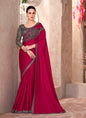 Cherry Red Chiffon Designer Blouse Party Wear Saree