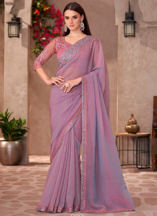 Onion Pink Georgette Designer Blouse Party Wear Saree