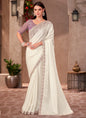 White Georgette Designer Blouse Party Wear Saree