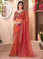 Rust Tissue Heavy Designer Blouse Party Wear Saree