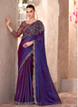 Dark Purple Satin Georgette Designer Blouse Party Wear Saree