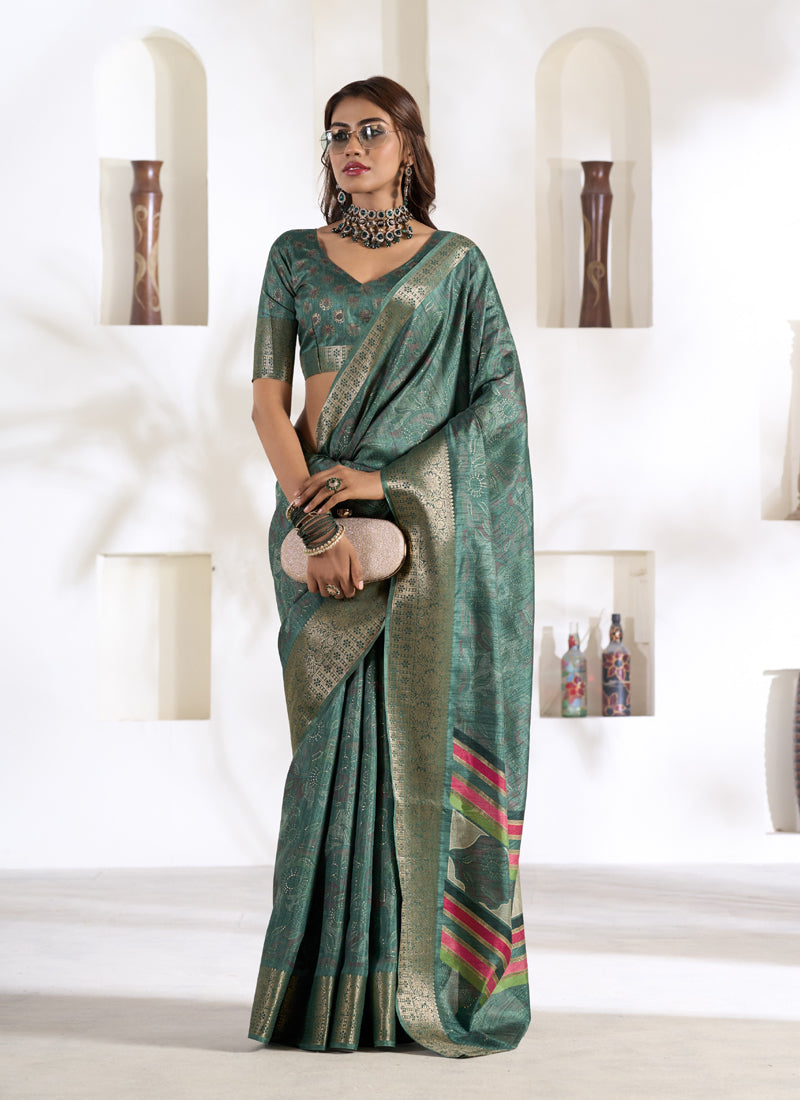 Soft Dola Silk With Foil Print Saree Collection