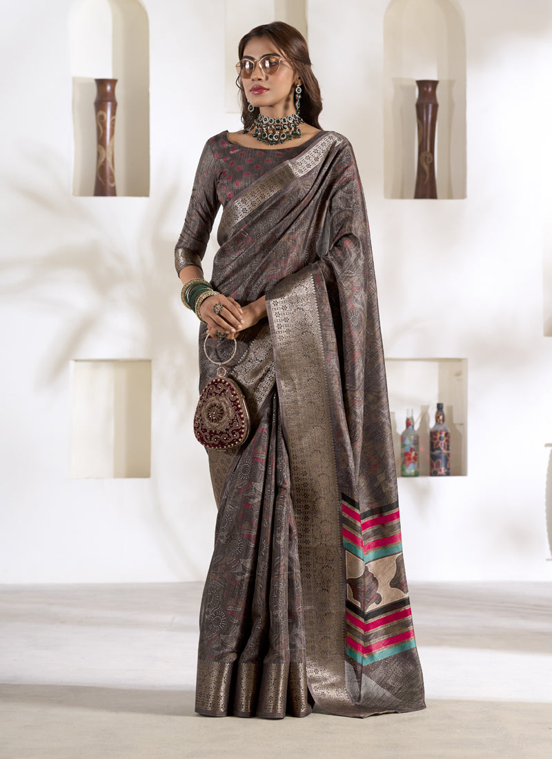 Soft Dola Silk With Foil Print Saree Collection