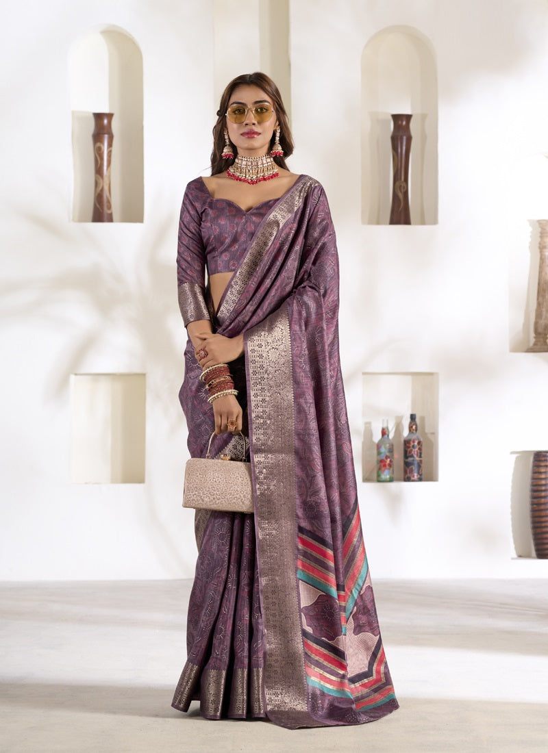 Soft Dola Silk With Foil Print Saree Collection