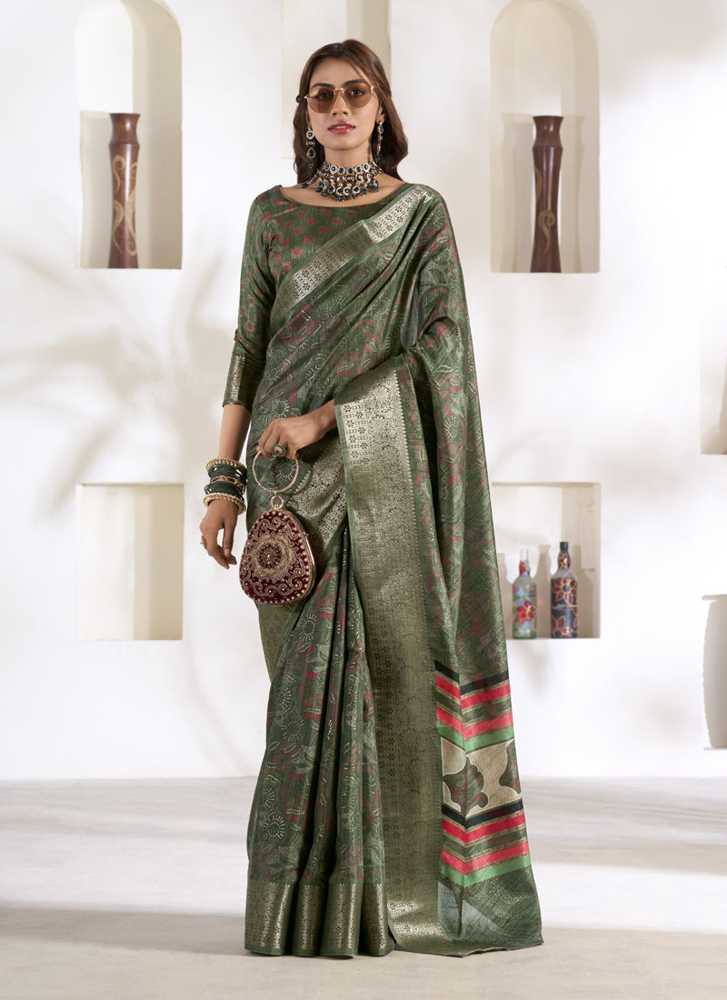 Soft Dola Silk With Foil Print Saree Collection